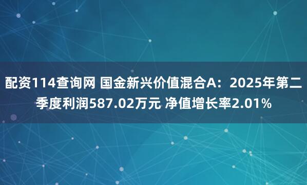 配资114查询网 国金新兴价值混合A：2025年第二季度利润587.02万元 净值增长率2.01%