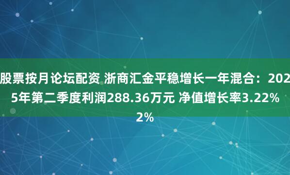 股票按月论坛配资 浙商汇金平稳增长一年混合：2025年第二季度利润288.36万元 净值增长率3.22%